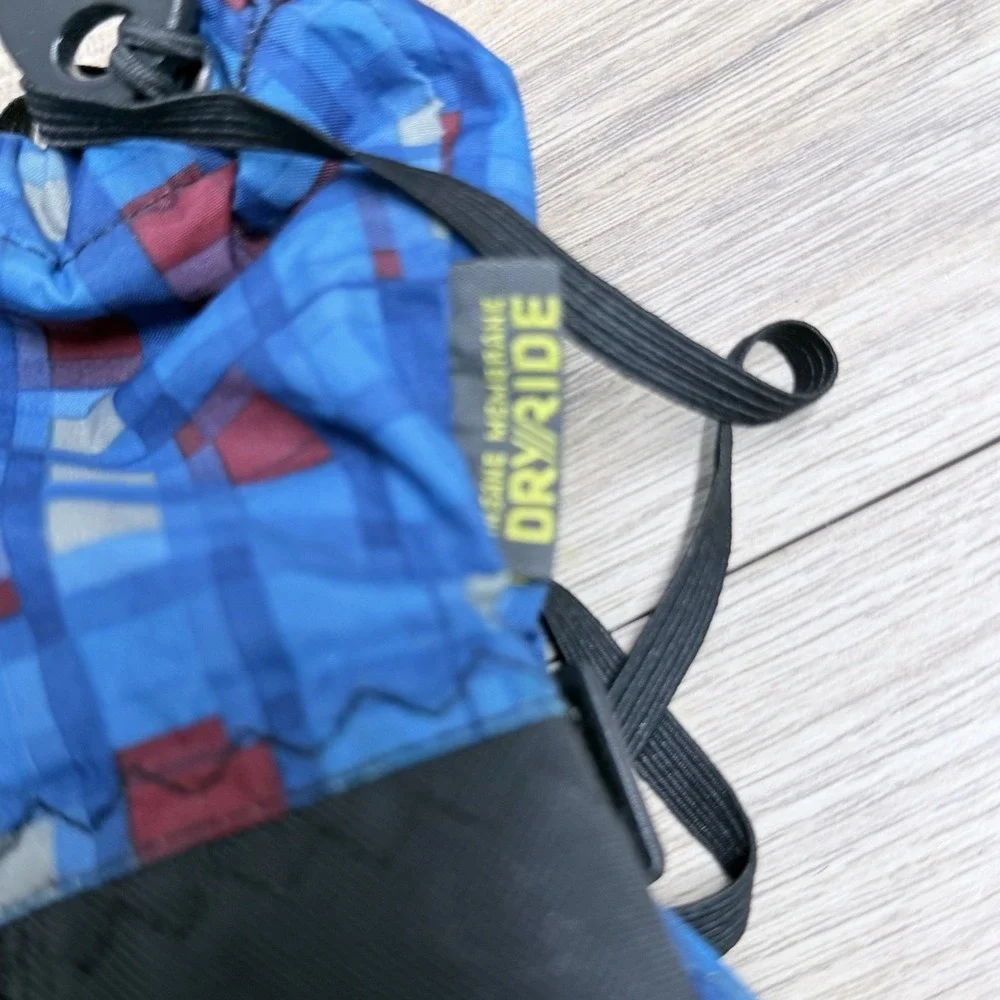 Burton Ski Mittens Size‎ L Blue Plaid Winter Snow Gloves Adjustable Strap Warmth